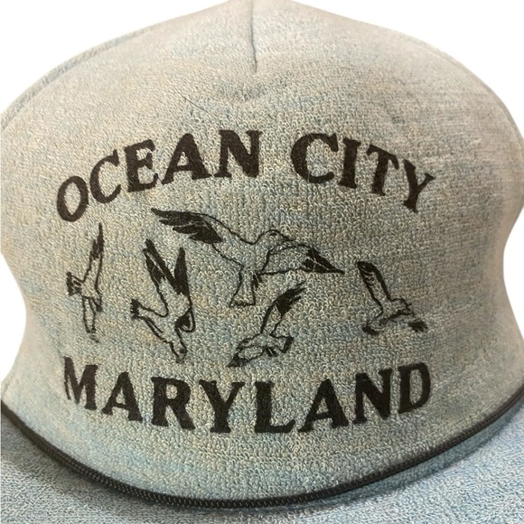 Ocean City Maryland Terry Cloth Blue Trucker Hat Vintage 80s Travel Retro - Picture 2 of 8